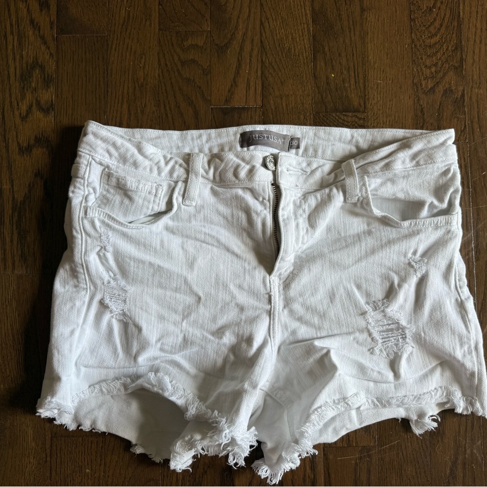 Just USA White Jean Shorts Distressed Frayed Hem